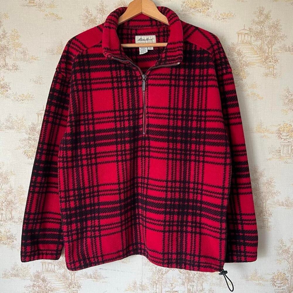Vintage 90s Eddie Bauer Plaid Fleece | 1/4 Zip Pullover | Size M